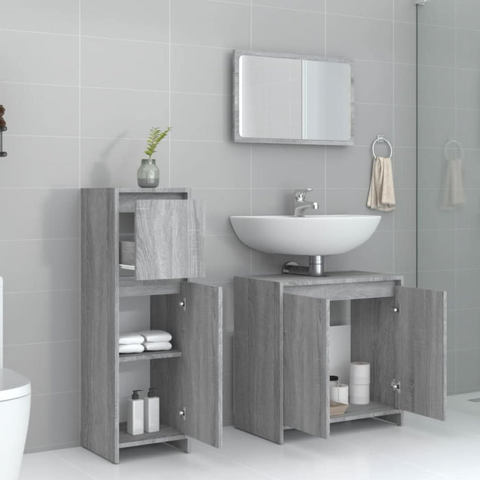 Set mobilier de baie, 3 piese, gri sonoma, lemn prelucrat - WALTI WALTI