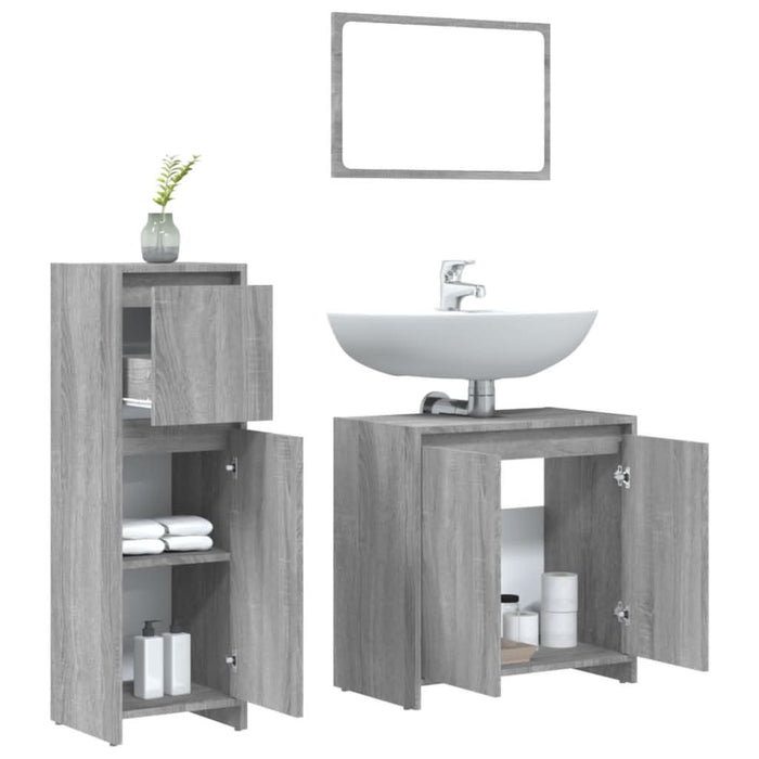 Set mobilier de baie, 3 piese, gri sonoma, lemn prelucrat - WALTI WALTI