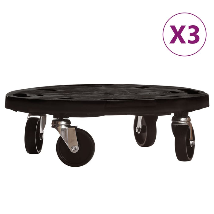 Cărucioare de plante cu roți 3 buc. negru diametru 40 cm 275 kg WALTI