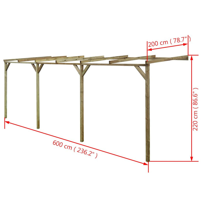 Pergolă de perete, 2x6x2,2 m, lemn masiv de pin tratat, B-Stock WALTI