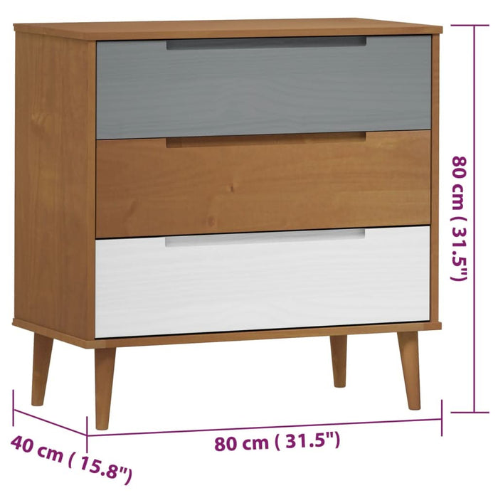 Dulap cu sertare „MOLDE” maro, 80x40x80 cm, lemn masiv de pin - WALTI WALTI