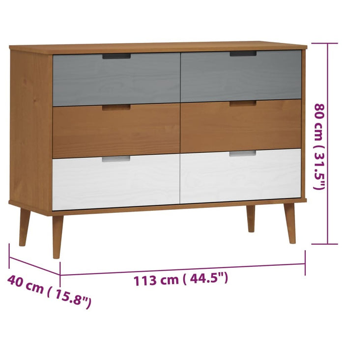 Dulap cu sertare „MOLDE”, maro, 113x40x80 cm, lemn masiv de pin - WALTI WALTI