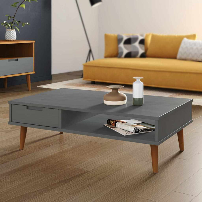 Măsuță de cafea "MOLDE" gri, 100x55x31 cm, lemn masiv de pin WALTI