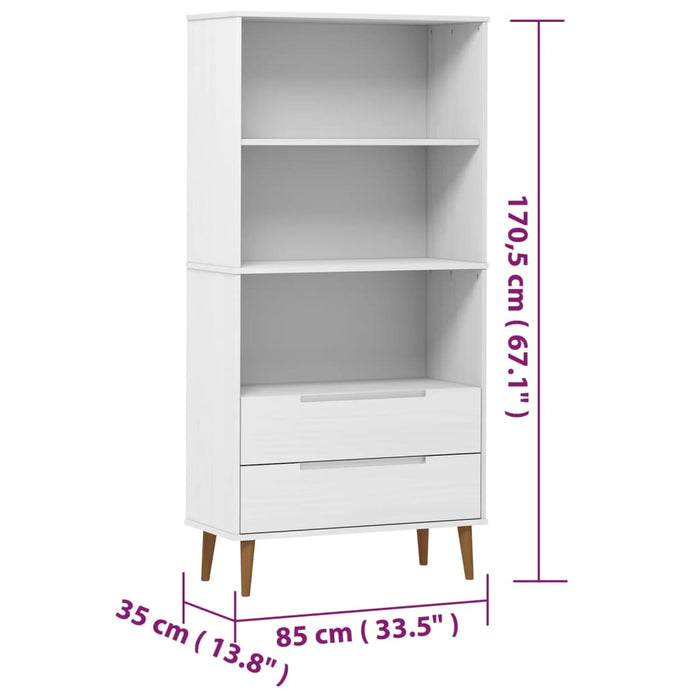 Bibliotecă „MOLDE” alb, 85x35x170,5 cm, lemn masiv de pin - WALTI WALTI