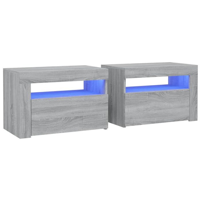 Noptiere cu lumini LED, 2 buc., gri sonoma, 60x35x40 cm WALTI