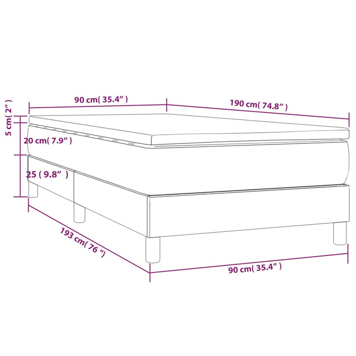 Pat box spring cu saltea, crem, 90x190 cm, textil - WALTI WALTI