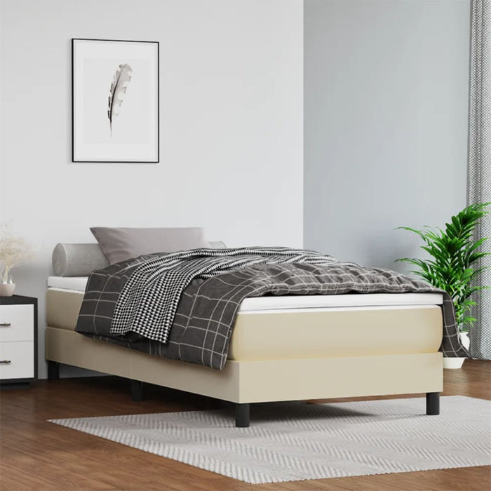 Pat box spring cu saltea, crem, 90x190 cm, piele ecologică - WALTI WALTI