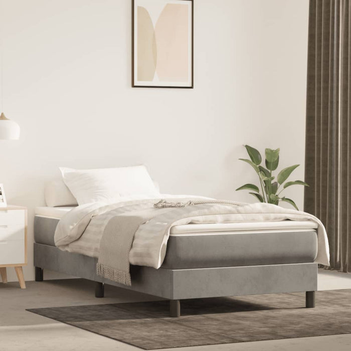 Pat box spring cu saltea, gri deschis, 100x200 cm, catifea - WALTI WALTI