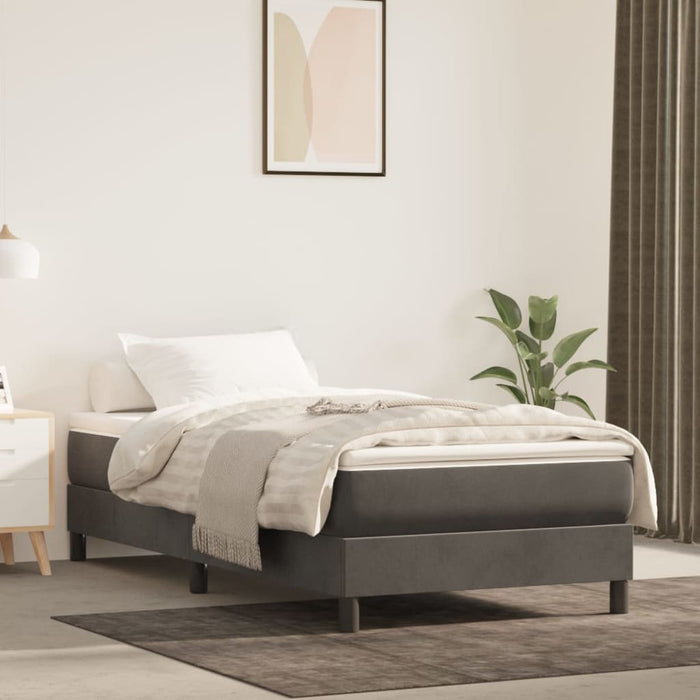 Pat box spring cu saltea, gri închis, 100x200 cm, catifea - WALTI WALTI