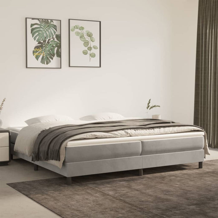 Pat box spring cu saltea, gri deschis, 200x200 cm, catifea - WALTI WALTI