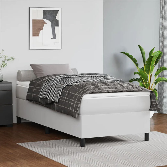 Pat box spring cu saltea, alb, 90x190 cm, piele ecologică - WALTI WALTI