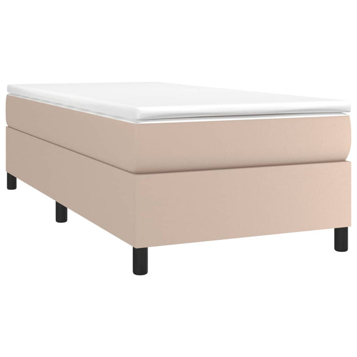 Pat box spring cu saltea, cappuccino, 90x190 cm piele ecologică WALTI