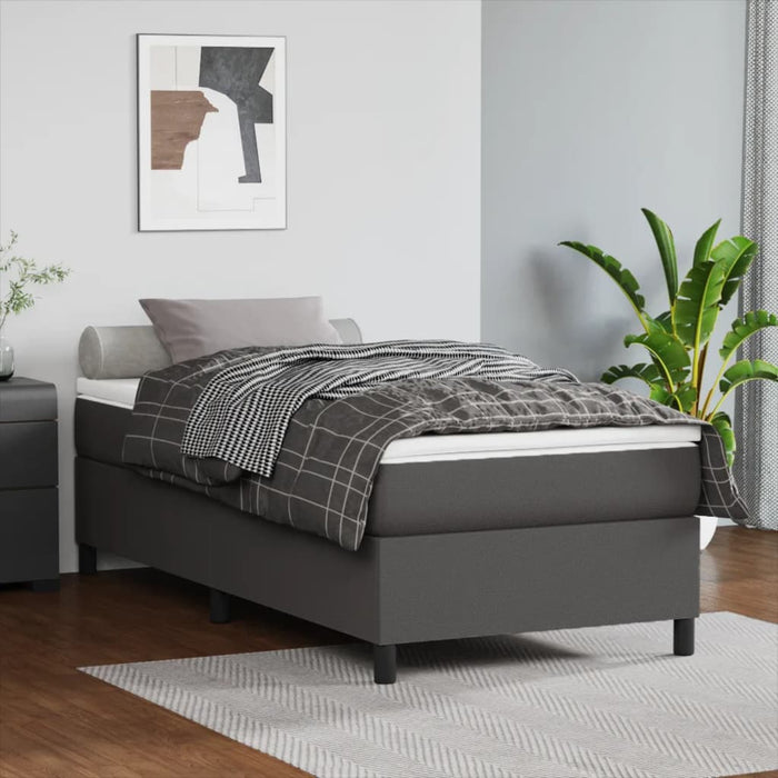 Pat box spring cu saltea, gri, 90x200 cm, piele ecologică - WALTI WALTI
