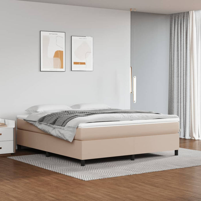 Pat box spring cu saltea, cappuccino, 160x200cm piele ecologică WALTI