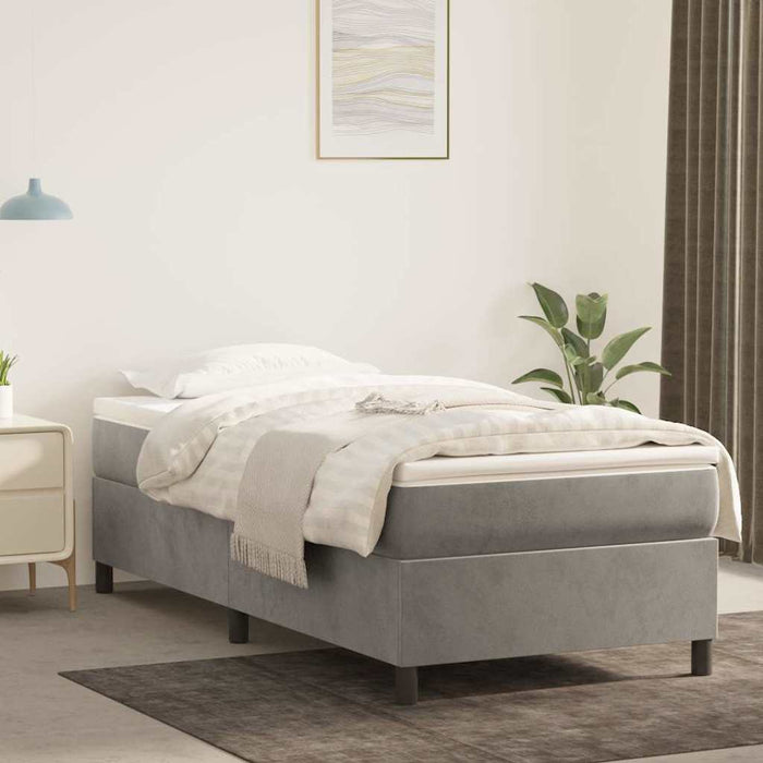 Pat box spring cu saltea, gri deschis, 90x190 cm, catifea - WALTI WALTI