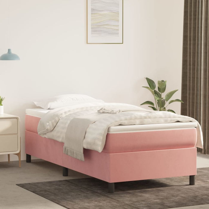 Pat box spring cu saltea, roz, 100x200 cm, catifea - WALTI WALTI