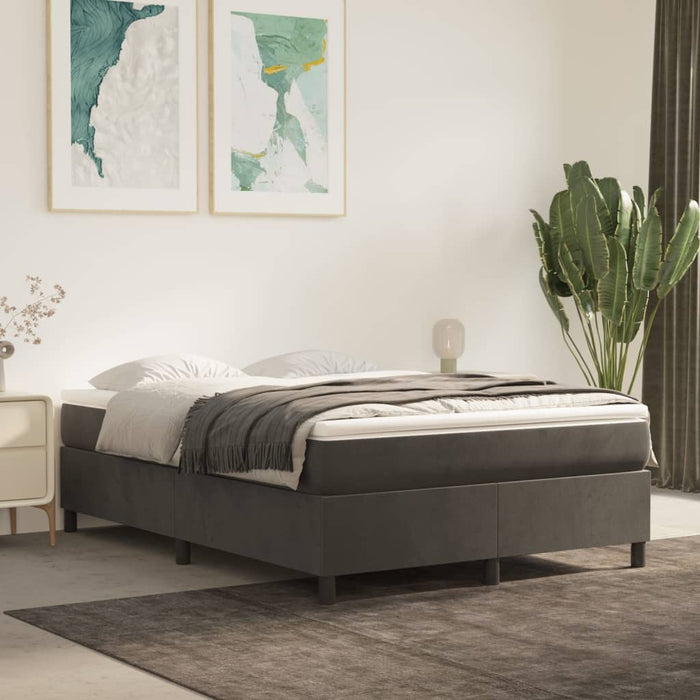 Pat box spring cu saltea, gri închis, 140x190 cm, catifea - WALTI WALTI