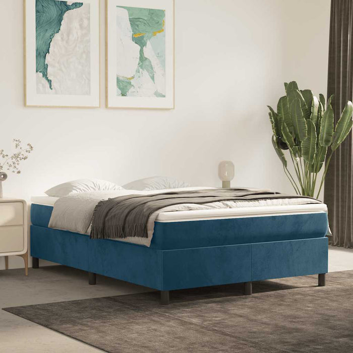 Pat box spring cu saltea, albastru închis, 140x190 cm, catifea - WALTI WALTI