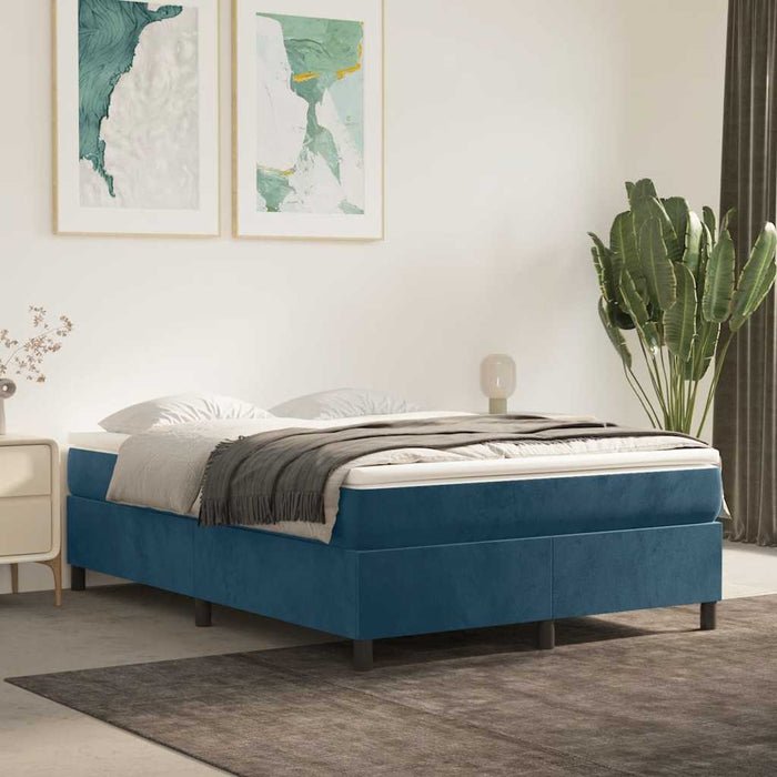 Pat box spring cu saltea, albastru închis, 140x200 cm, catifea WALTI