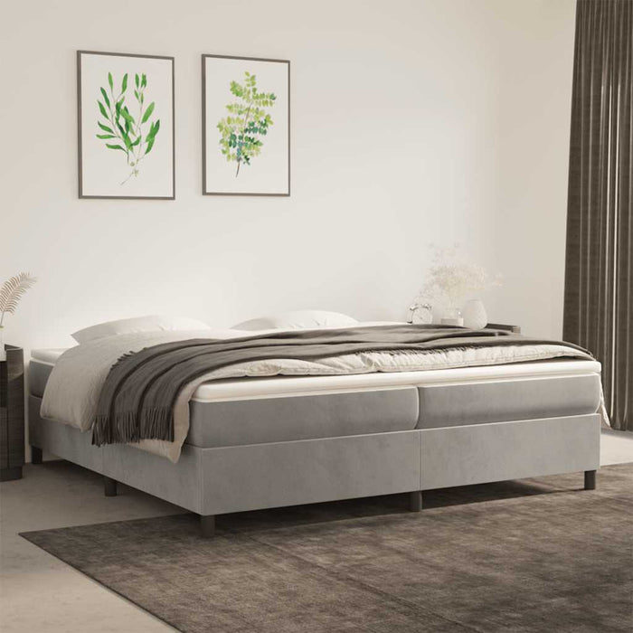 Pat box spring cu saltea, gri deschis, 200x200 cm, catifea - WALTI WALTI