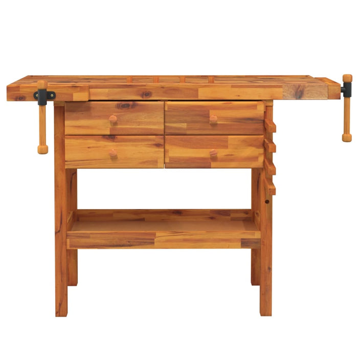 Banc de lucru cu sertare și menghine, 124x52x83 cm, lemn acacia WALTI