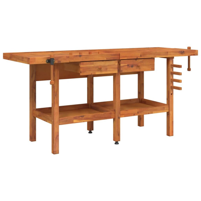 Banc de lucru cu sertare și menghine, 192x62x83 cm, lemn acacia - WALTI WALTI
