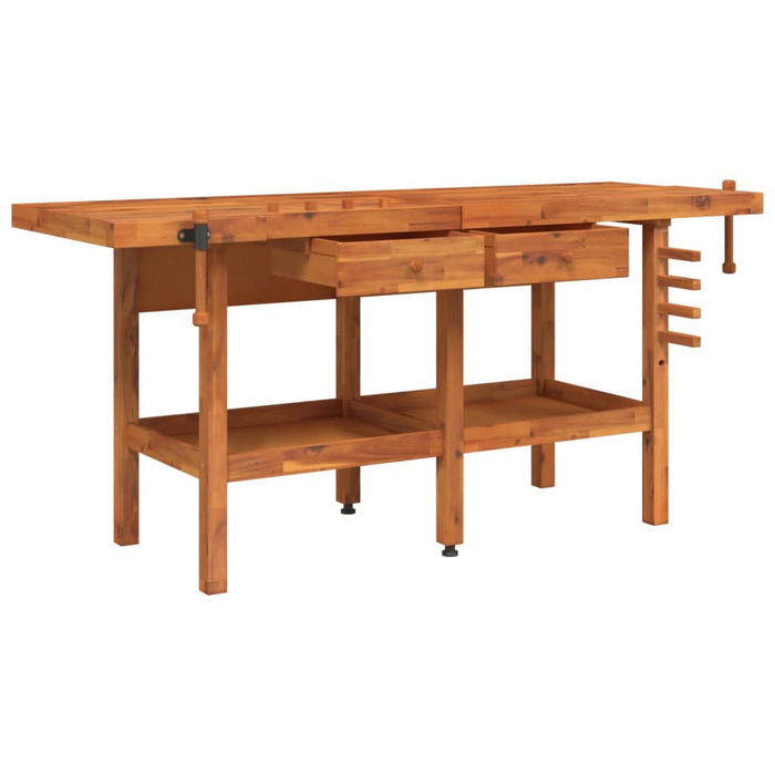Banc de lucru cu sertare și menghine, 192x62x83 cm, lemn acacia - WALTI WALTI