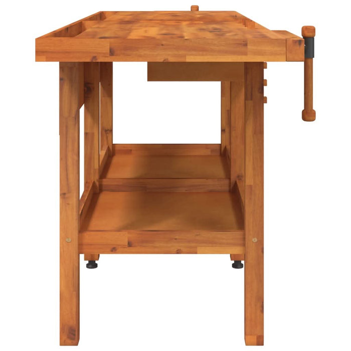 Banc de lucru cu sertare și menghine, 192x62x83 cm, lemn acacia - WALTI WALTI