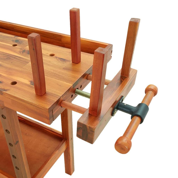Banc de lucru cu sertare și menghine, 192x62x83 cm, lemn acacia - WALTI WALTI