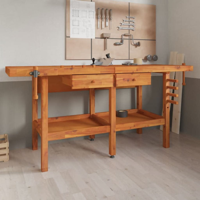 Banc de lucru cu sertare și menghine, 192x62x83 cm, lemn acacia - WALTI WALTI