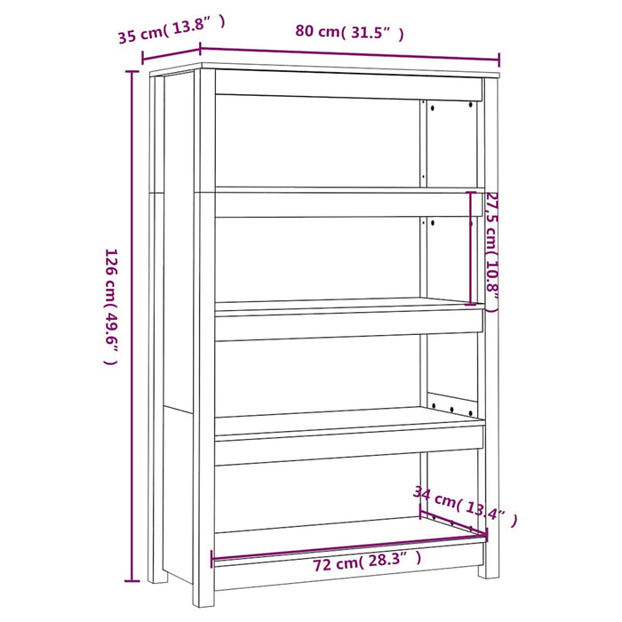 Bibliotecă, 80x35x126 cm, lemn masiv de pin WALTI