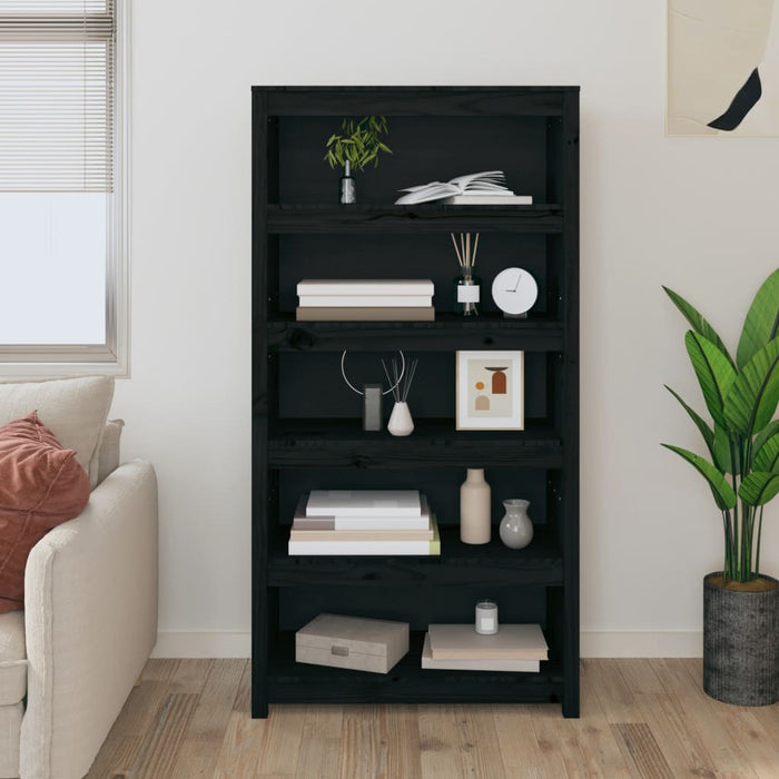 Bibliotecă, negru, 80x35x154 cm, lemn masiv de pin - WALTI WALTI