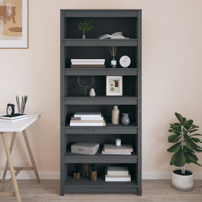 Bibliotecă, gri, 80x35x183 cm, lemn masiv de pin - WALTI WALTI