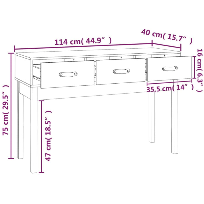 Masă consolă, alb, 114x40x75 cm, lemn masiv de pin - WALTI WALTI