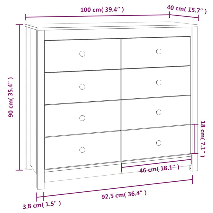 Dulap lateral, alb, 100x40x90 cm, lemn masiv de pin - WALTI WALTI