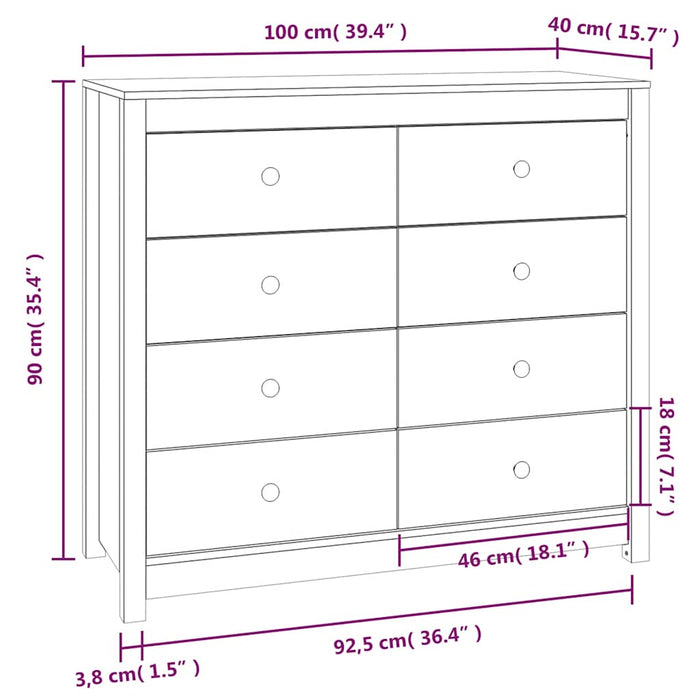 Dulap lateral, gri, 100x40x90 cm, lemn masiv de pin - WALTI WALTI