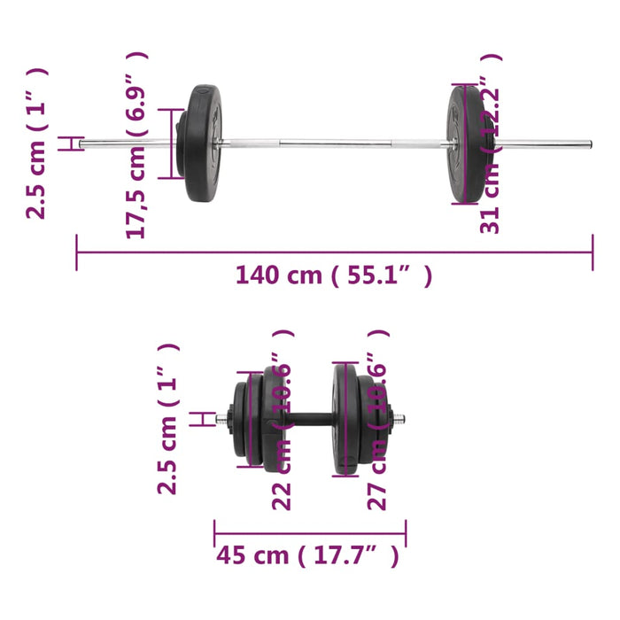 Haltă și gantere cu plăci de greutate, 60 kg - WALTI WALTI