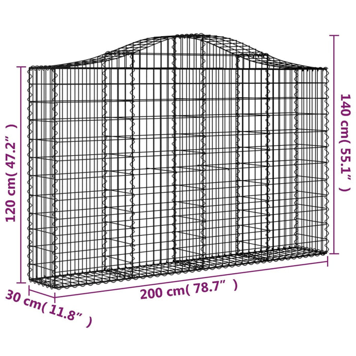 Coșuri gabion arcuite 7 buc, 200x30x120/140 cm, fier galvanizat WALTI