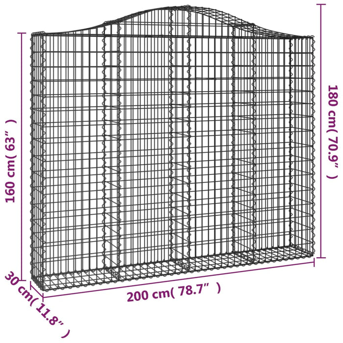 Coș gabion arcuit, 11 buc, 200x30x160/180 cm, fier galvanizat WALTI