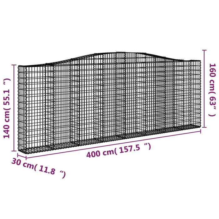 Coșuri gabion arcuite 6 buc, 400x30x140/160 cm, fier galvanizat WALTI