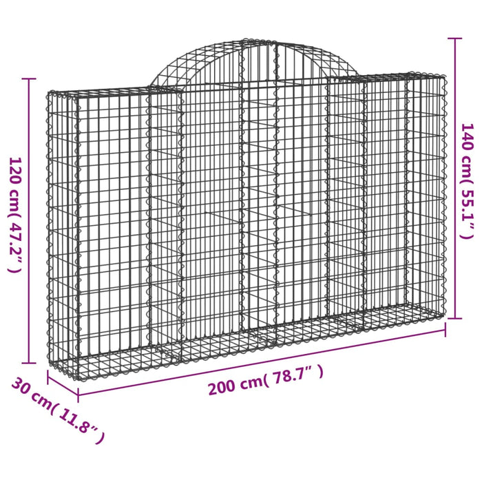 Coșuri gabion arcuite 10 buc, 200x30x120/140cm, fier galvanizat WALTI