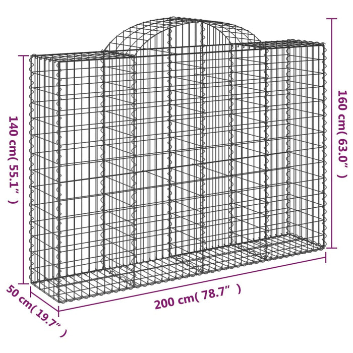 Coșuri gabion arcuite 50 buc, 200x50x140/160cm, fier galvanizat WALTI