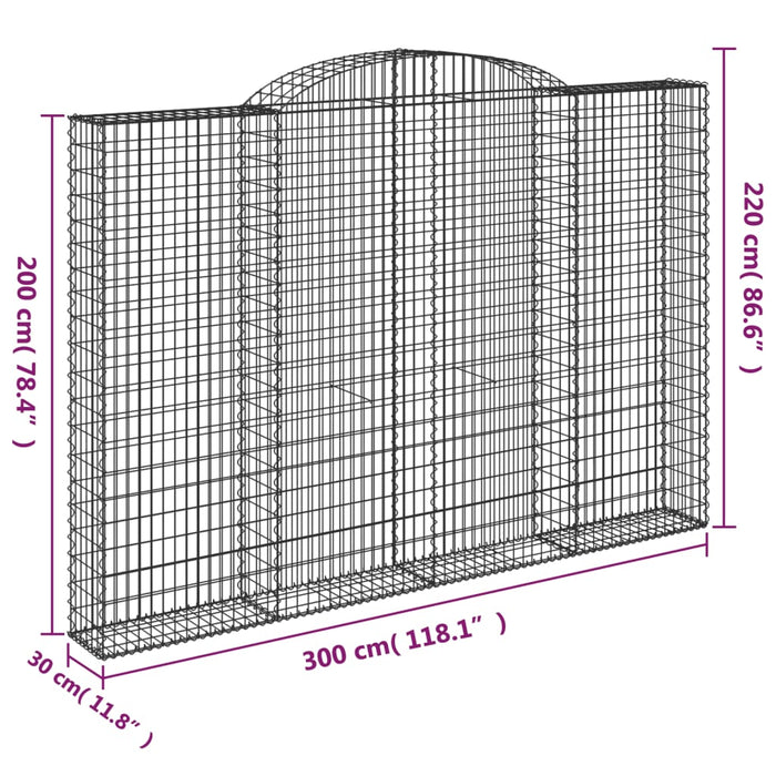 Coșuri gabion arcuite, 3 buc. 300x30x200/220 cm fier galvanizat - WALTI WALTI