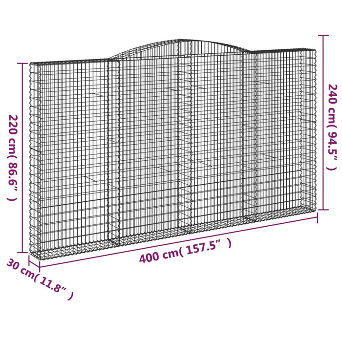 Coșuri gabion arcuite 25 buc, 400x30x220/240cm, fier galvanizat WALTI