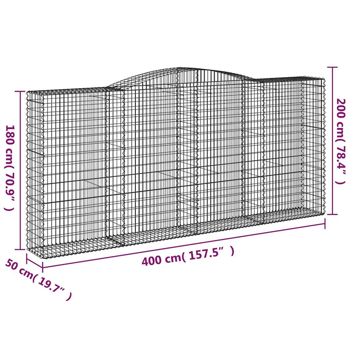 Coșuri gabion arcuite 10 buc, 400x50x180/200cm, fier galvanizat WALTI