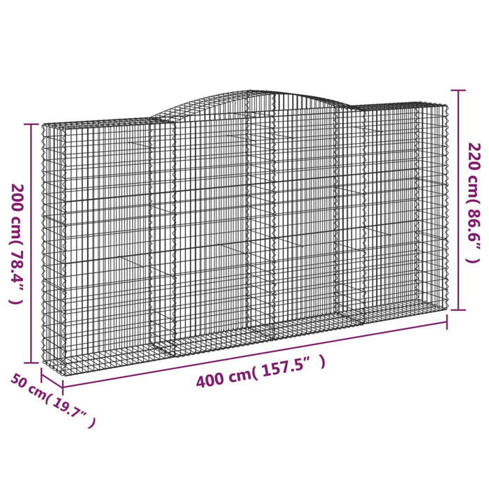 Coșuri gabion arcuite, 15 buc 400x50x200/220cm, fier galvanizat WALTI