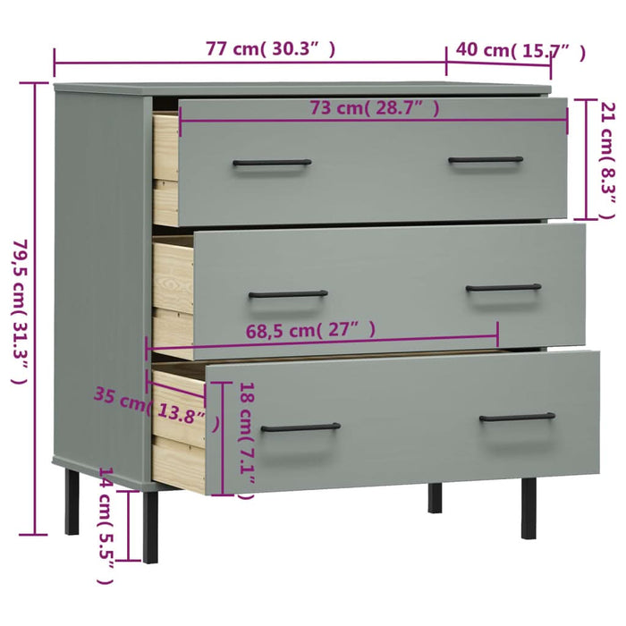 Servantă cu 3 sertare, gri, 77x40x79,5 cm, lemn masiv OSLO - WALTI WALTI