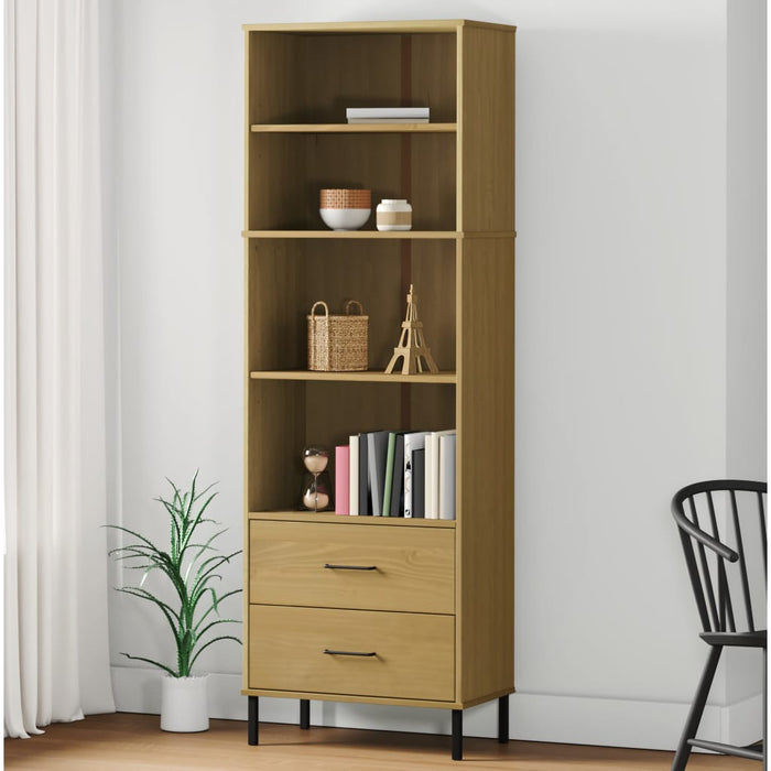 Bibliotecă cu 2 sertare OSLO, maro, 60x35x180 cm, lemn masiv WALTI