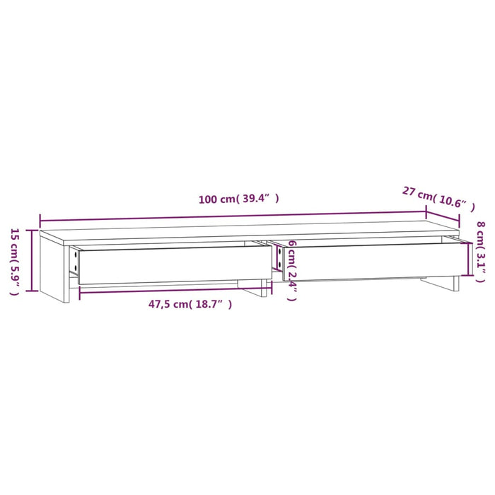 Suport pentru monitor, 100x27x15 cm, lemn masiv de pin WALTI