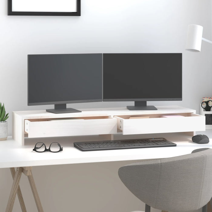 Suport pentru monitor, alb, 100x27x15 cm, lemn masiv pin - WALTI WALTI